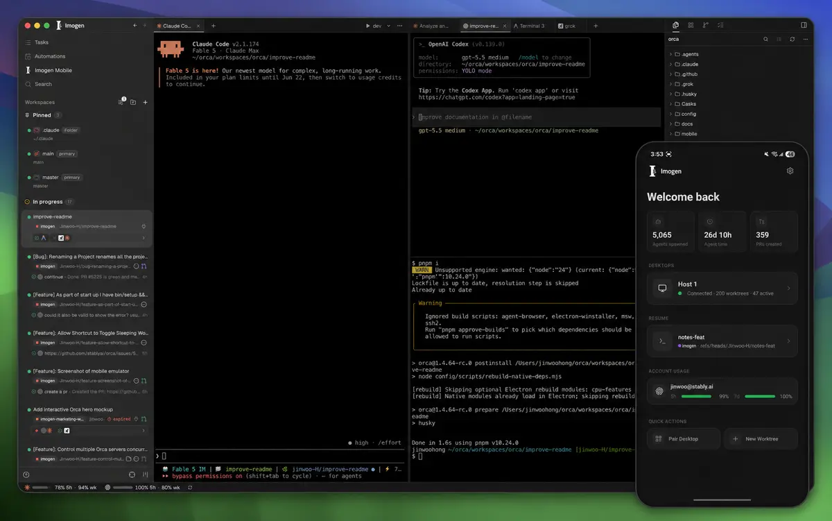 ImogenAI desktop app running multiple coding agents in parallel